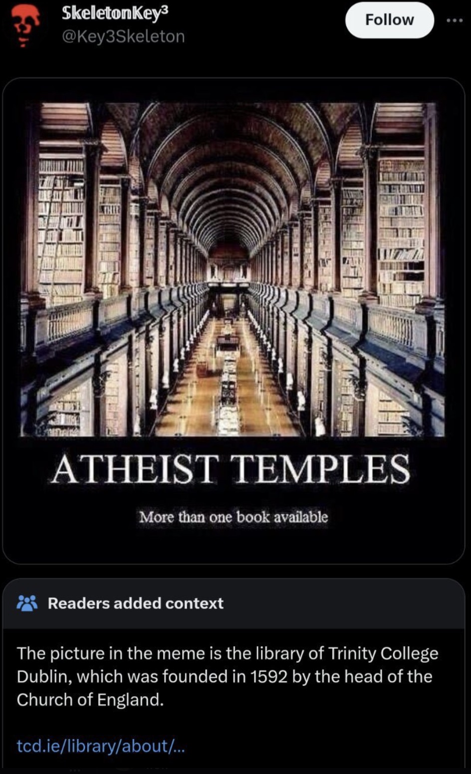 candida hofer photography - SkeletonKey Atheist Temples More than one book available Readers added context The picture in the meme is the library of Trinity College Dublin, which was founded in 1592 by the head of the Church of England. tcd.ielibraryabout